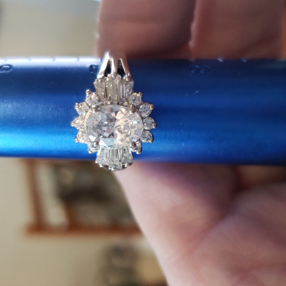 Halo Floral Style Vintage Wedding Engagement Ring Baguette Round Oval Ring 7.25 - Picture 9 of 9